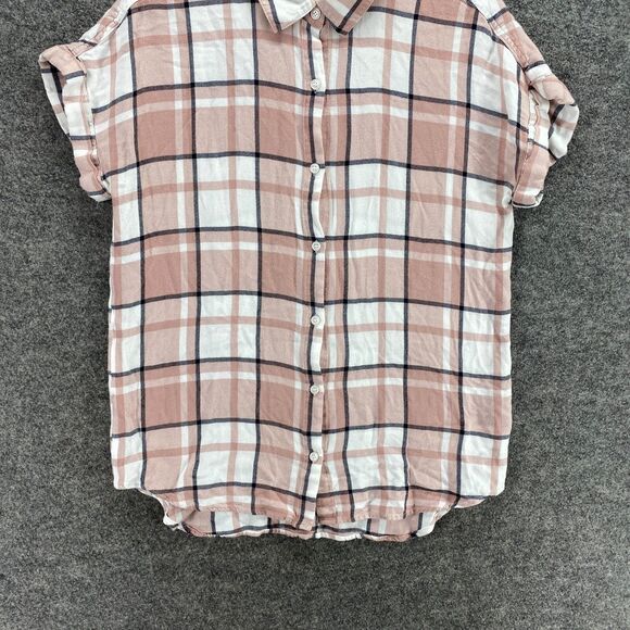 Nordstrom Rack Shirt Women M Medium Pink Plaid Button Up Collared Short Sleeve - Picture 4 of 9